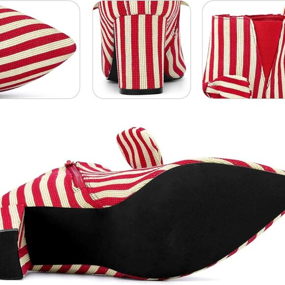 Bow Stripe Pointed Toe Chunky Heels - Picture 4 of 7